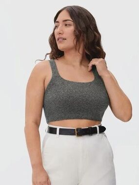 ✨Everlane Heathered Grey Wool Yak Hair Blend Ribbed Cozy Stretch Tank  Size L